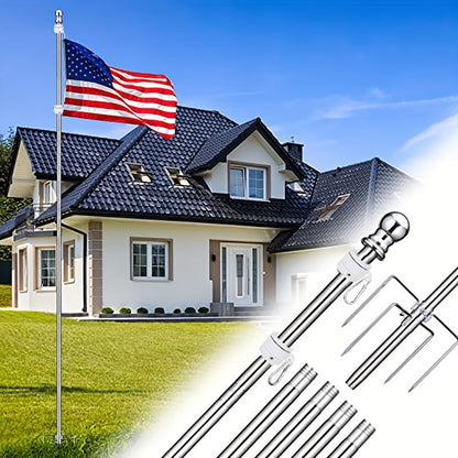 9ft Ground Flag Pole for Outside House – Tangle-Free, Wind-Resistant, Rustproof with 5-Prong Yard Flag Stand (Flag Not Included)