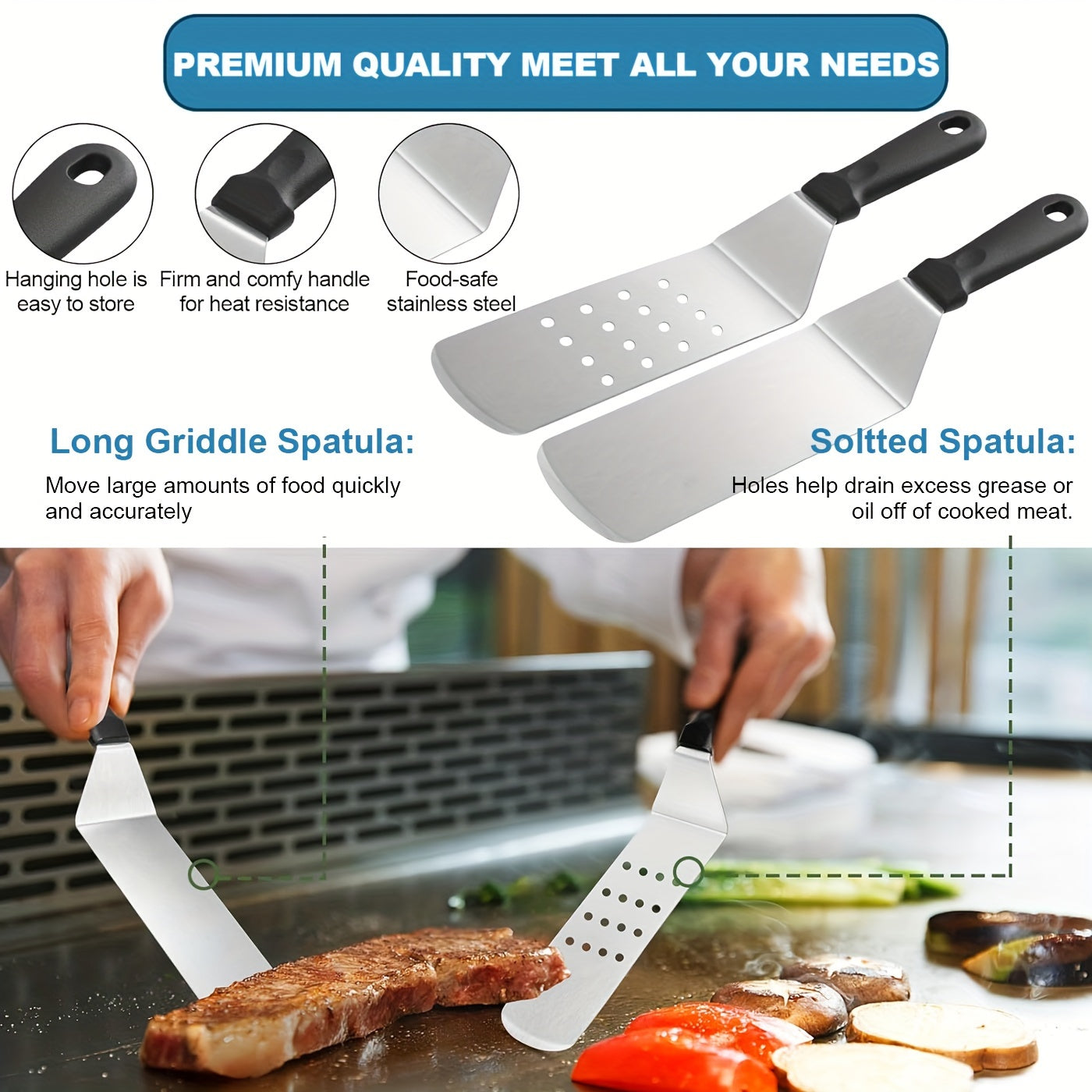Enlarged Spatula Set for Griddles – Flat Top Grill Accessories Kit with Basting Cover and Scraper – Ideal for Outdoor Barbecue