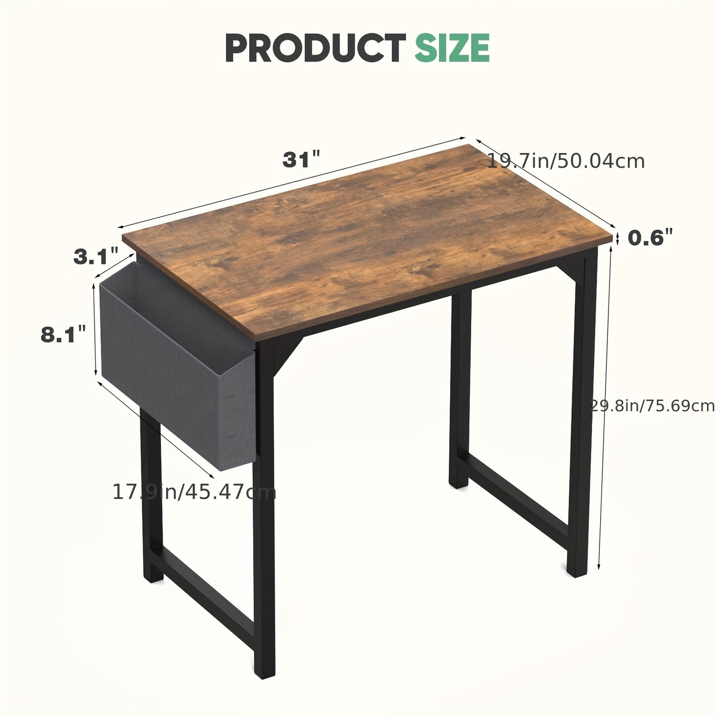 Small Computer Office Desk – 32 Inch Home Office Desk with Storage Bag and Headphone Hooks, Modern Student Study Writing Table for Bedroom. PC Table