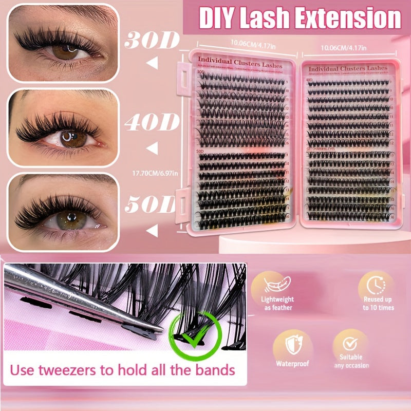 640/280pcs Extra Thick D Curl 9-16mm Mixed Length Individual Lashes – DIY Lash Clusters Extension Kit for Wispy Manga Look – Easy to Use, Long-Lasting, Reusable, Comfortable