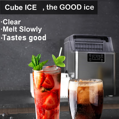 Countertop Ice Maker – 45lbs Capacity, 2-Way Water Supply, Self-Cleaning, Ice Size Control, 24H Timer – Stainless Steel Ice Machine for Home Bar, RV, and Parties (Black)