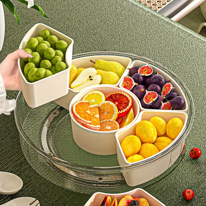 1Pc Hexagonal Rotating Fruit Tray with Handle - Sealed, Moisture-Proof Snack Box, Portable Household Storage, Fresh-Keeping and Multifunctional Dry Seasoning Box