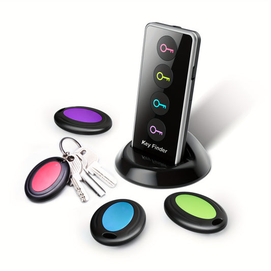 Key Finder Locator - Wireless Key Tracker with 1 Transmitter and 4 Receivers - Easy to Use Anti-Loss Device for Seniors, Perfect for Finding Keys, Phones, and Wallets