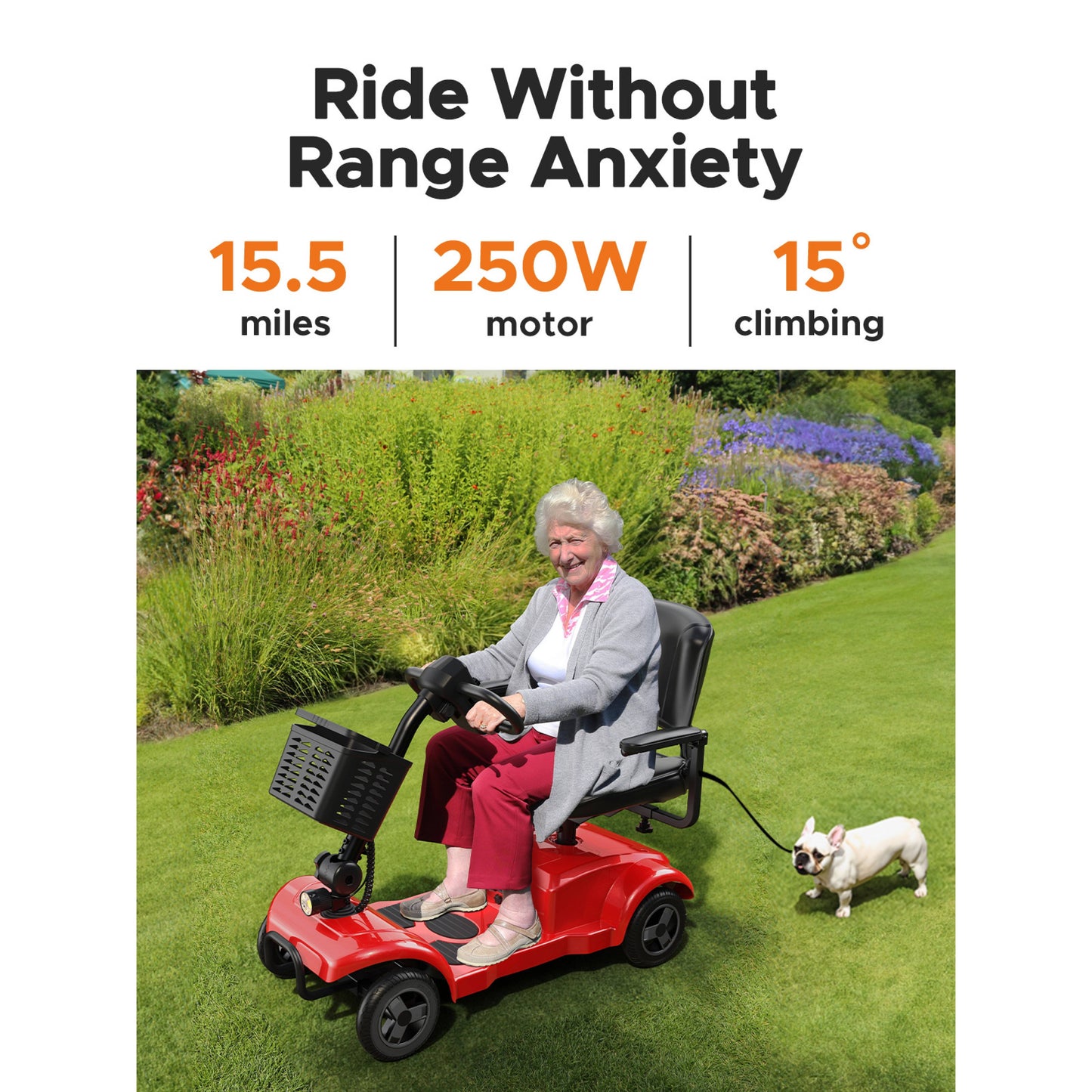 ENGWE Folding 4-Wheel Mobility Scooter - 250W 24V Motor, 15 Miles Range, Detachable Basket, Front Light, 265lbs Max Weight, Ideal for Adults, Halloween and Christmas Gifts