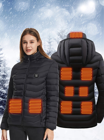 Women's Waterproof Heated Jacket - USB Electric with 3 Heating Levels & 9 Zones for Outdoor Camping, Hiking & Skiing (Battery Pack Not Included)