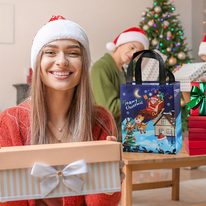 18 Pack Christmas Gift Bags with Handles – Reusable Woven Tote Bags, Waterproof & Foldable, Perfect for Holiday Party Supplies & Decorations