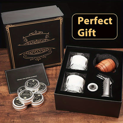 6 Flavors Wood Chips Whiskey Smoker Kit with Torch - Cocktail and Old Fashioned Drink Smoker Kit, Includes 2 Glasses, 2 Ice Ball Molds, Perfect Birthday Bourbon Gifts for Men, Dad (No Butane)