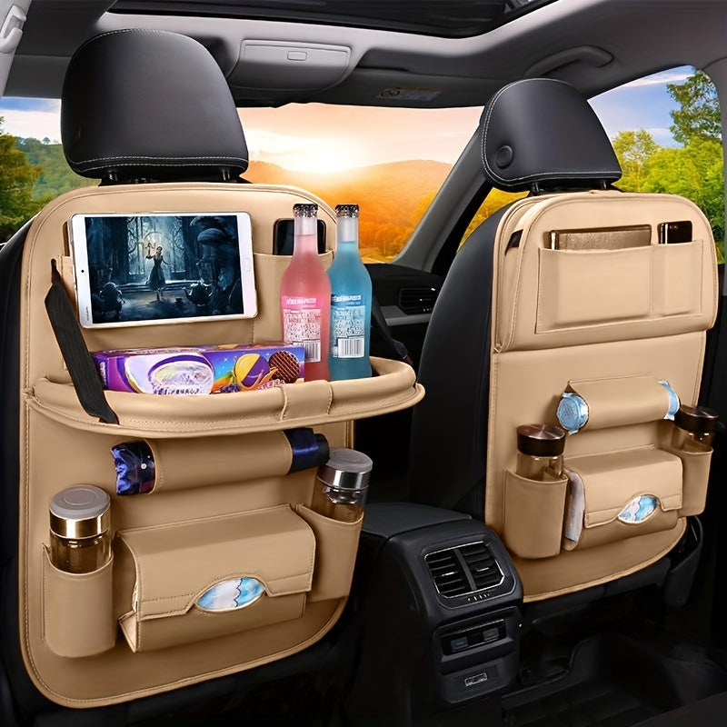 Premium All-in-One Car Back Seat Organizer – Ultimate Travel Companion with Foldable Table, Kick Mats, Tissue Box, Cup and Umbrella Holders, Laptop Station, and Eating Tray