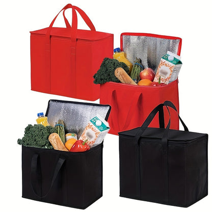 3 Pack Insulated Grocery Bags – Non-Woven Shopping Totes with Zipper, Collapsible for Food Transport