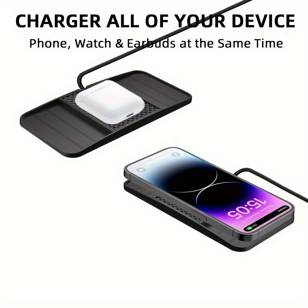 15W Fast Wireless Charging Pad with USB Connector - Non-Slip Rubber Mat for Car, Lightweight USB-Powered Charger for Qi-Enabled Devices, Phone, Watch & Earbuds Multi-Device Charging
