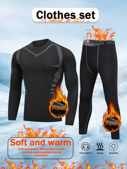 Men's Thermal Compression Base Layer Set - Moisture-Wicking Sports Long Sleeve & Leggings for Running & Fitness