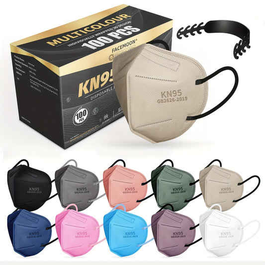 KN95 Face Masks for Adults – 100 Pack, 5-Layer Protective Masks with Adjustable Holders, Breathable & Comfortable, 10 Colors