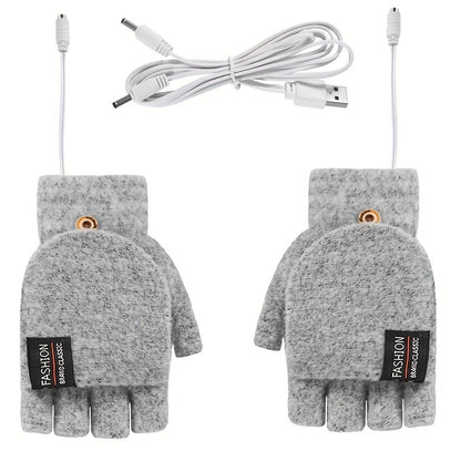 Unisex Washable USB Heated Gloves - Portable Half-Finger Design with Optional Mitten Cover - Ultimate Winter Warmth