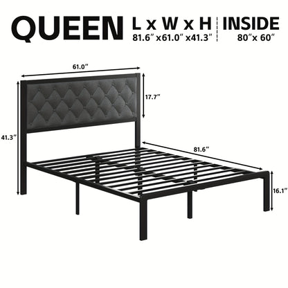 Queen Bed Frame with Headboard – Fabric Upholstered, Metal Slats Support, Platform Bed with Storage Space, Easy Assembly, Noise-Free, No Box Spring Needed