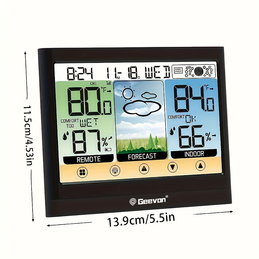 Wireless Weather Station Thermometer & Hygrometer – Indoor/Outdoor with Dew Point, Heat Index, LCD Display, Alarm Clock & Adjustable Backlight