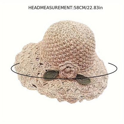 Hand-Crocheted Ruffled Straw Hat - Stylish Summer Beach, Hiking & Thanksgiving Hat