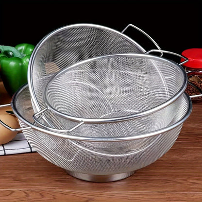 3pcs Stainless Steel Drain Basket Set - Fine Mesh Colanders with Handles for Pasta, Vegetables, Rice, and Fruit, Essential Kitchen Accessories