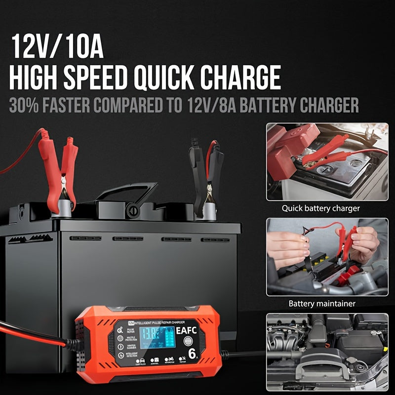12V 6A Smart Car Battery Charger – Auto Battery Maintainer for 12V & 24V, Trickle Charger for Car, Truck, Motorcycle, Lawn Mower, Marine Lead Acid