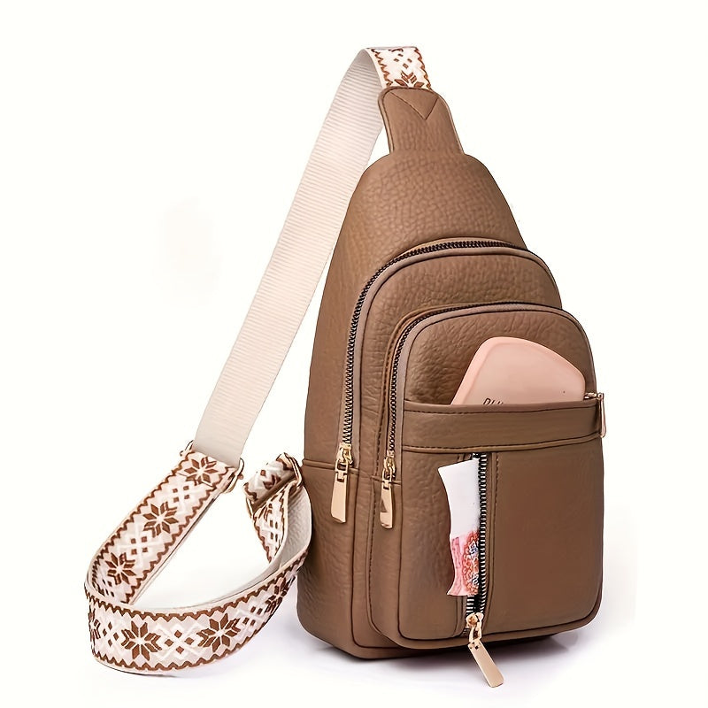 Women's Vintage PU Leather Crossbody Bag - Multi-Pocket Design with Zipper, Casual Sports Style