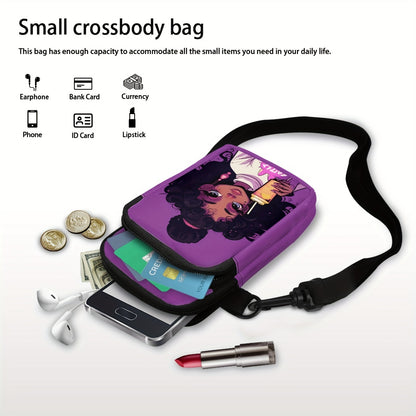 Chic African Girl Print Crossbody Bag - Trendy, Lightweight Double Layer with Adjustable Strap and Zip Closure for Daily Use