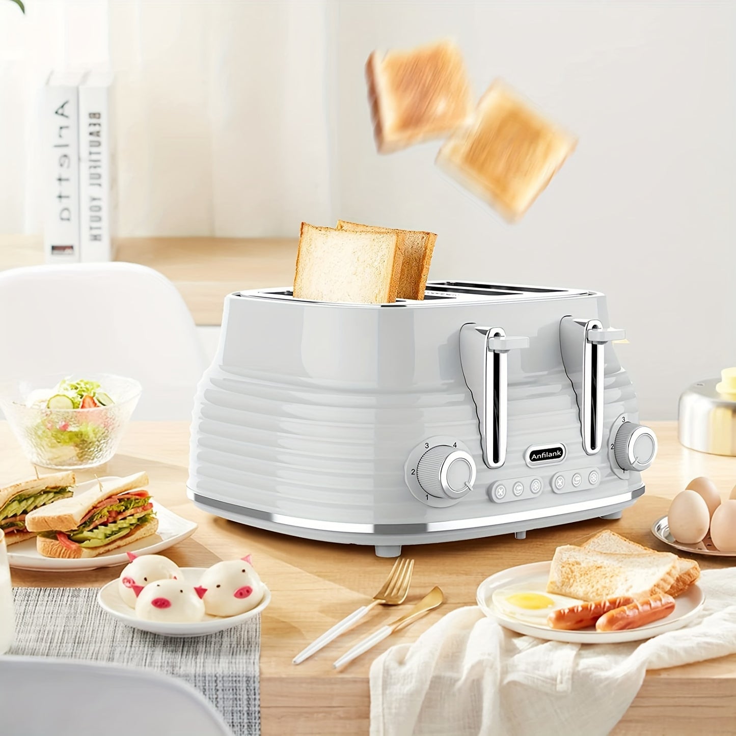 4 Slice Extra Wide Retro Stainless Steel Toaster - 6-Shade Settings, High Lift Lever, Cancel & Defrost Functions, Removable Crumb Tray
