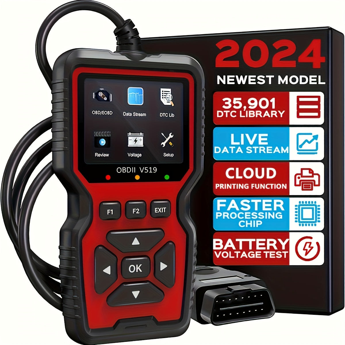 2024 Advanced OBD2 Diagnostic Scanner Tool – Complete OBD2 Functionality, Engine Code Reader, Reset, Mode 6 & 8, for All OBDII/EOBD Vehicles – Easy, Fast, Accurate