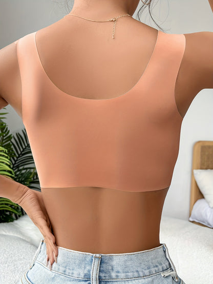 Simple Solid Contrast Lace Front Buckle Bra – Comfy, Breathable Wireless Push-Up Bra – Women’s Lingerie and Underwear
