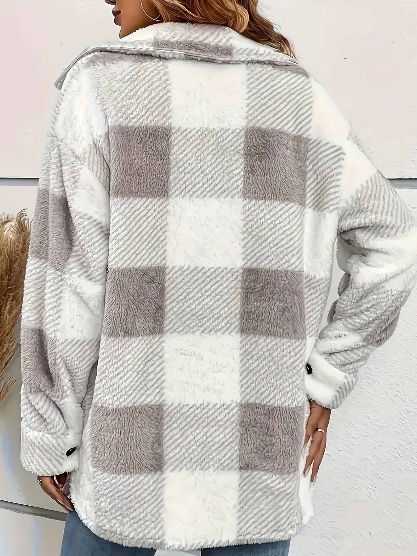 Plaid Pattern Button Front Jacket – Elegant Long Sleeve Warm Outerwear for Fall & Winter, Women's Clothing