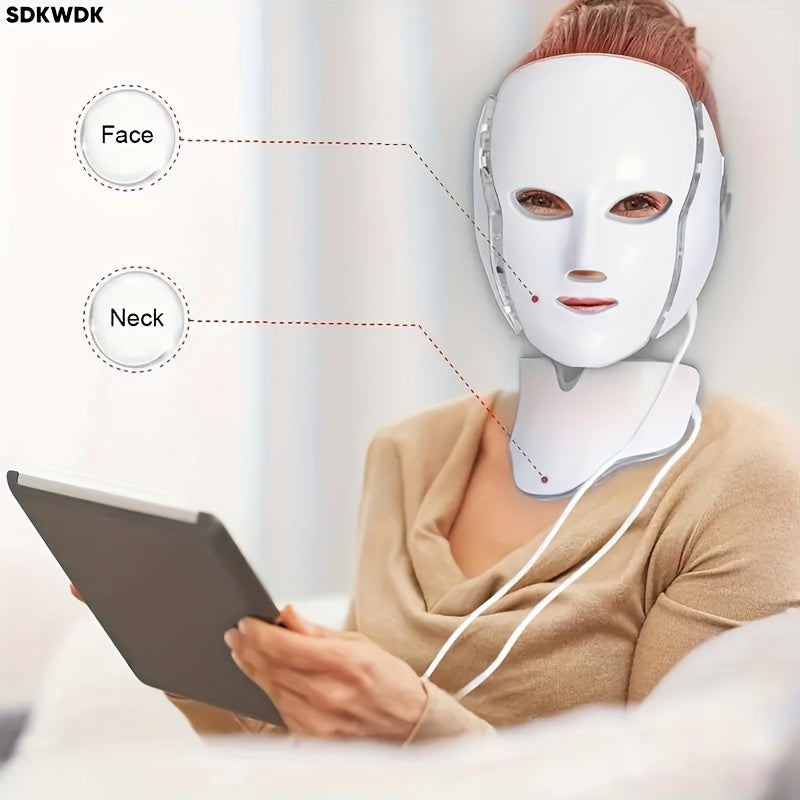 Plug-in 7-Color LED Face & Neck Care Mask – LED Skin Treatment Mask for Facial Rejuvenation