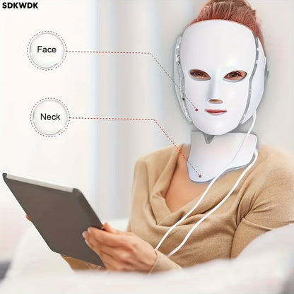 Plug-in 7-Color LED Face & Neck Care Mask – LED Skin Treatment Mask for Facial Rejuvenation