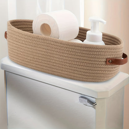 Versatile Woven Storage Basket with Dual Handles – Ideal for Desk Organization & Bathroom Essentials