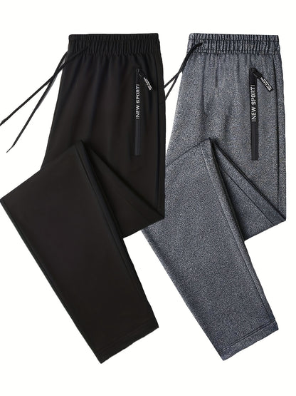 Men's 2-Pack Solid Sweatpants Set - Regular Fit and Cuffed, Letter Print, Zippered Pockets, Drawstring, Athletic Joggers for All Seasons Fitness and Gym Wear
