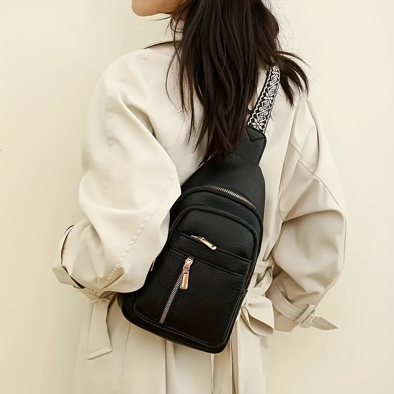 Women's Vintage PU Leather Crossbody Bag - Multi-Pocket Design with Zipper, Casual Sports Style