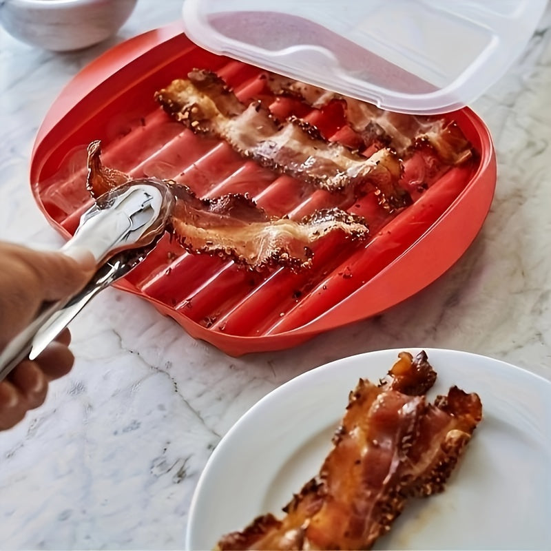 Microwave Grill Tray Set with Cover – Quick Cooking Plastic Meat Rack, Sauce Drip Plate and Pizza Serving Dish – Microwaveable Kitchen Cookware Set