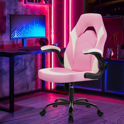 Ergonomic Gaming Chair – PU Leather Home Office Desk Chair with Lumbar Support, Height Adjustable, Big and Tall with Flip-Up Armrests and Swivel Wheels for Adults and Teens