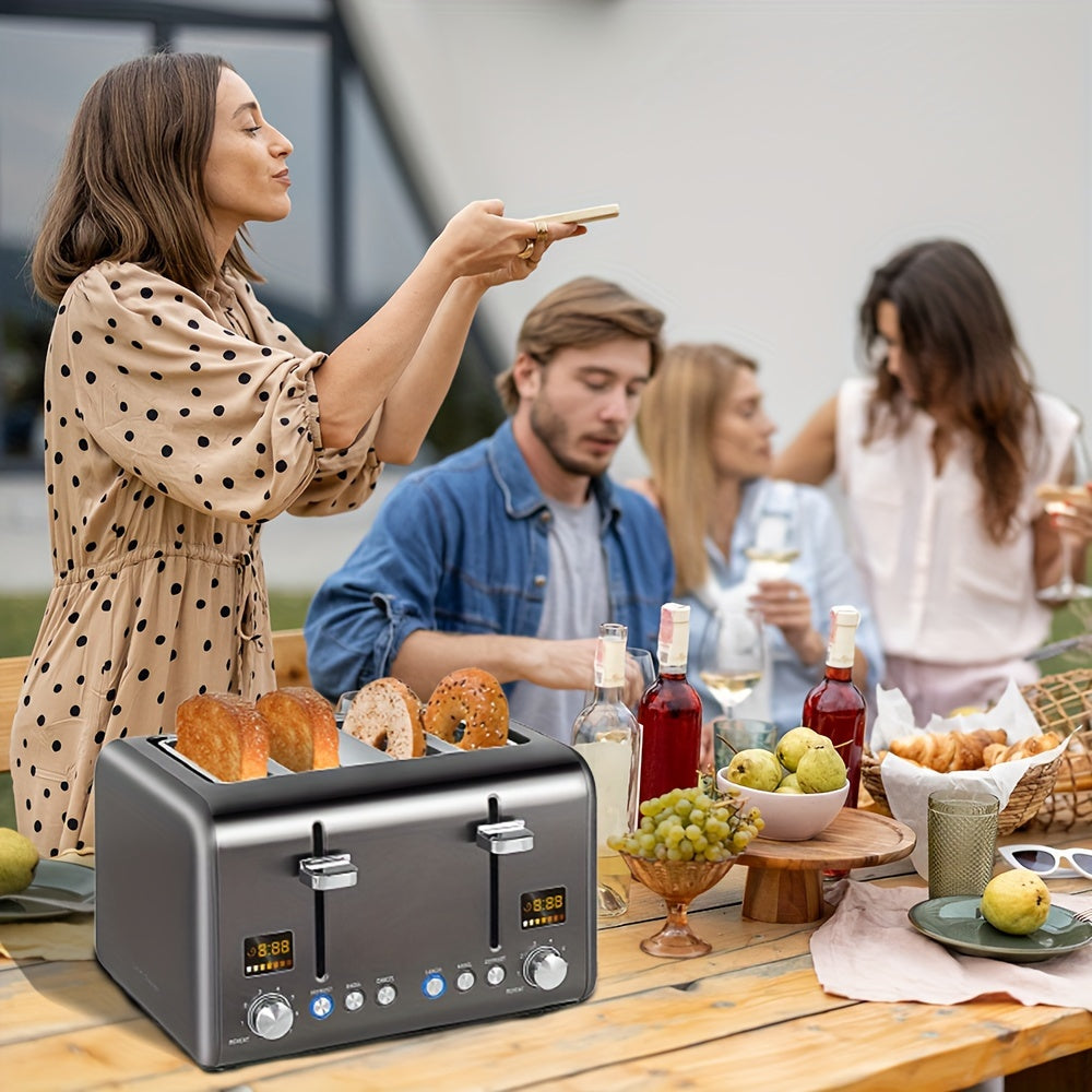 4 Slice Toaster, Stainless Steel with Color LCD Display – 7 Shade Settings, 1.4'' Wide Slots, Bagel/Defrost/Reheat Functions, Removable Crumb Tray, 1800W