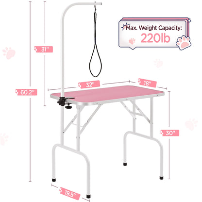 Costoffs Pet Foldable Grooming Table - Height Adjustable Arm, Folding Legs, Ideal for Dog and Cat Trimming at Home or Professional Pet Stores