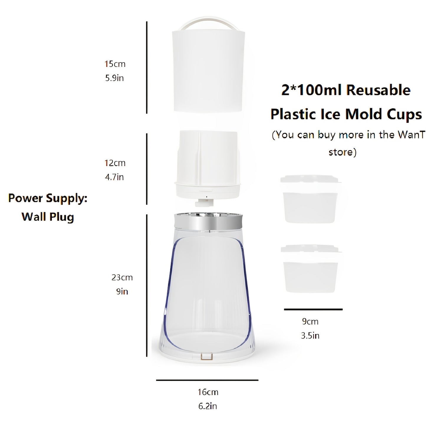 Electric Ice Shaver and Snow Cone Machine - Includes 2 Reusable 3.38oz Plastic Ice Mold Cups - Essential Kitchen Accessory