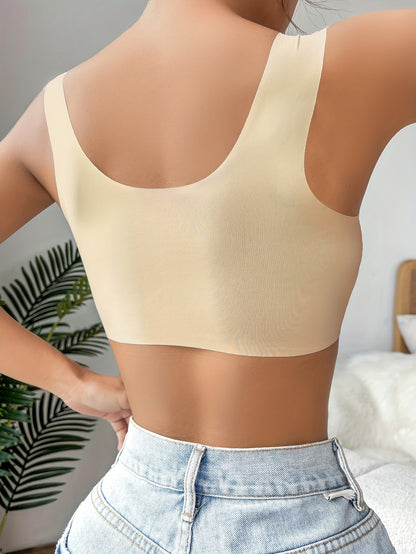 Simple Solid Contrast Lace Front Buckle Bra – Comfy, Breathable Wireless Push-Up Bra – Women’s Lingerie and Underwear