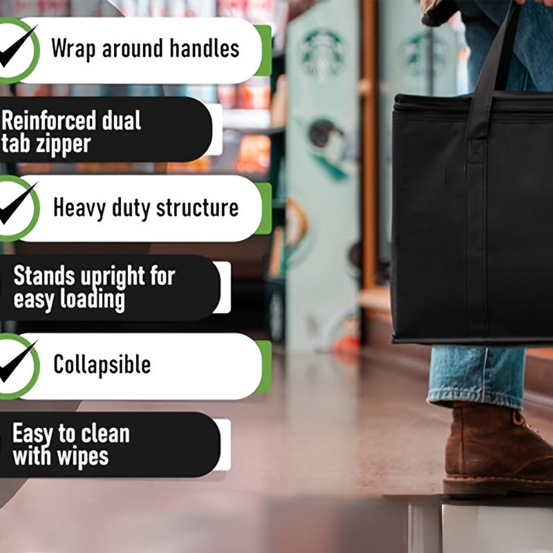 3 Pack Insulated Grocery Bags – Non-Woven Shopping Totes with Zipper, Collapsible for Food Transport