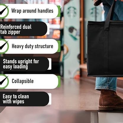 3 Pack Insulated Grocery Bags – Non-Woven Shopping Totes with Zipper, Collapsible for Food Transport