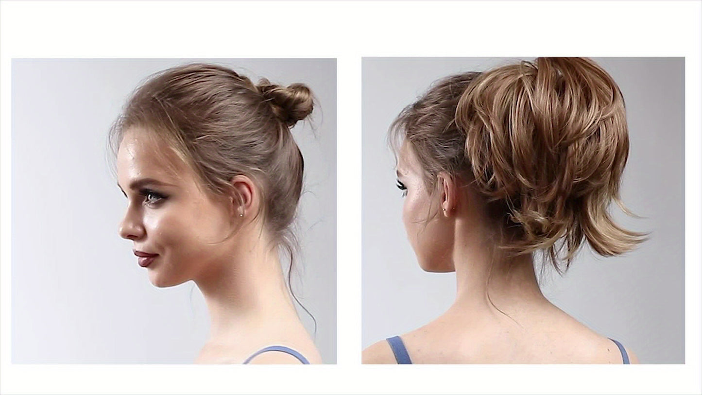 Claw Clip Messy Bun Hair Piece - Straight Fake Hair with Bendable Metals, Short Ponytail Hair Extensions, Synthetic for Halloween & Christmas
