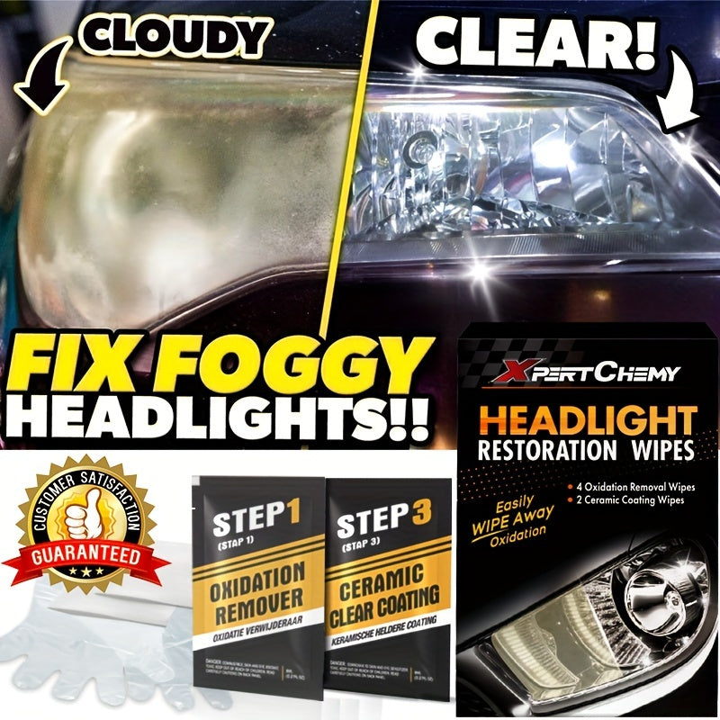 Universal Headlight Restoration Kit with Oxidation Remover and Ceramic Coating Wipes – Efficient Car Headlamp Cleaning, Polishing and Restoration System for Long-Lasting Professional Results