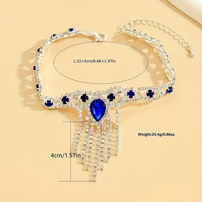 Sparkling Tassel & Blue Rhinestone Ankle Chains - Sexy & Fashionable Jewelry for Women's Parties, Engagements, and Weddings