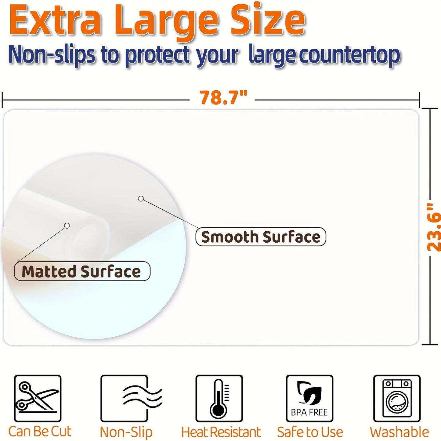 Extra Large Super-Sized Silicone Baking Mat - Heatproof, Easy Clean, Waterproof, Anti-Slip Grip, Durable Table Protector for Pastry, Dining and Desk, Stylish Kitchen Decor