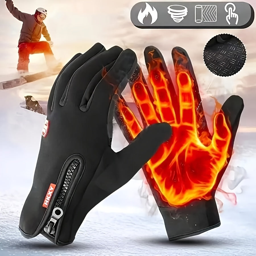 Winter Touchscreen Gloves - Windproof, Waterproof & Warm | Ideal for Cycling, Fishing, Running with Zip Closure & Knit Fabric