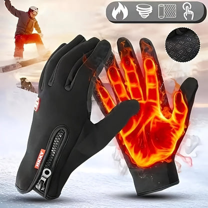 Winter Touchscreen Gloves - Windproof, Waterproof & Warm | Ideal for Cycling, Fishing, Running with Zip Closure & Knit Fabric