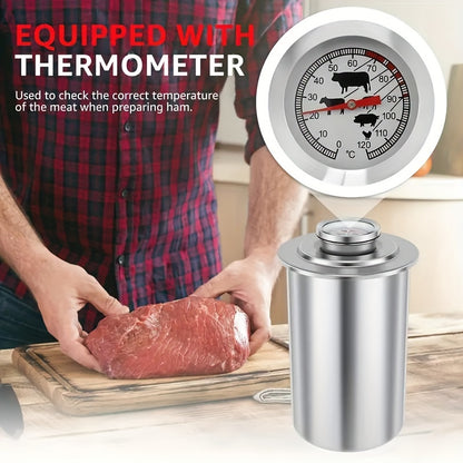 Premium Stainless Steel Ham Maker and  Meat Press with Built-In Thermometer - Effortless Homemade Deli Meat Mold for Sandwiches, Lunch Meat, and Ham Cooking | Space-Saving Pressure Cooker, Easy to Use