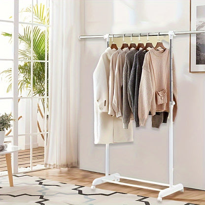 Adjustable Rolling Garment Rack – Metal Chrome & White, 84-121W x 44D x 123.5-163H cm