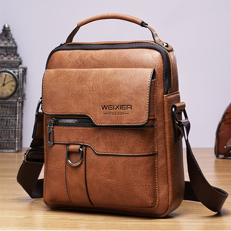 Vintage Genuine Leather Crossbody Bag for Men - Classic Business Shoulder Bag Design